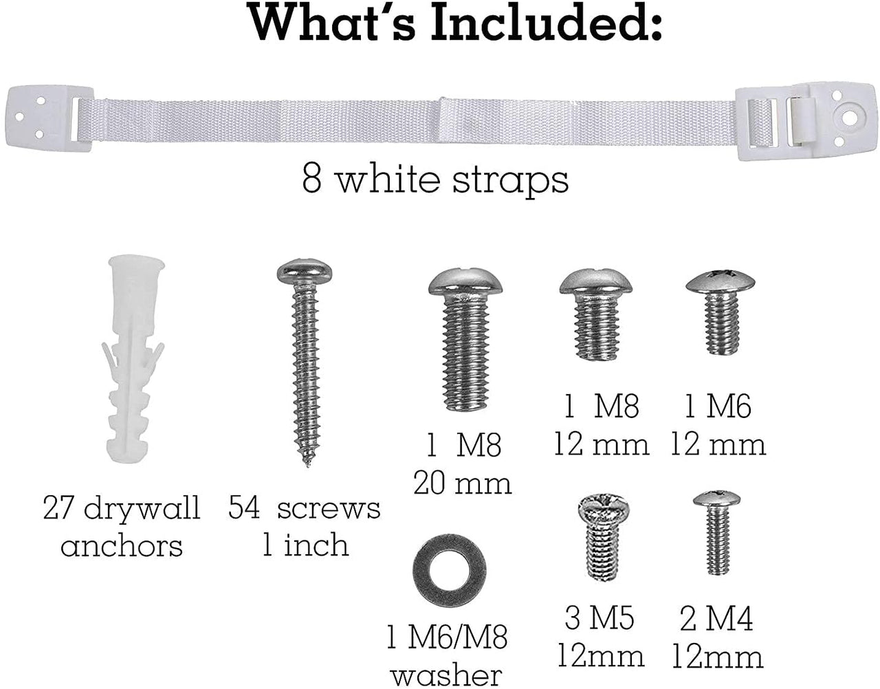 Bebe Earth Furniture Straps - Anti Tip Strap for Baby Proofing & Child Safety - 8 Pack - White - liquidation.store