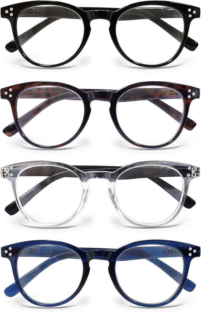 Betaview 4 Pack Retro Round Reading Glasses for Men & Women (4 Colours) - liquidation.store