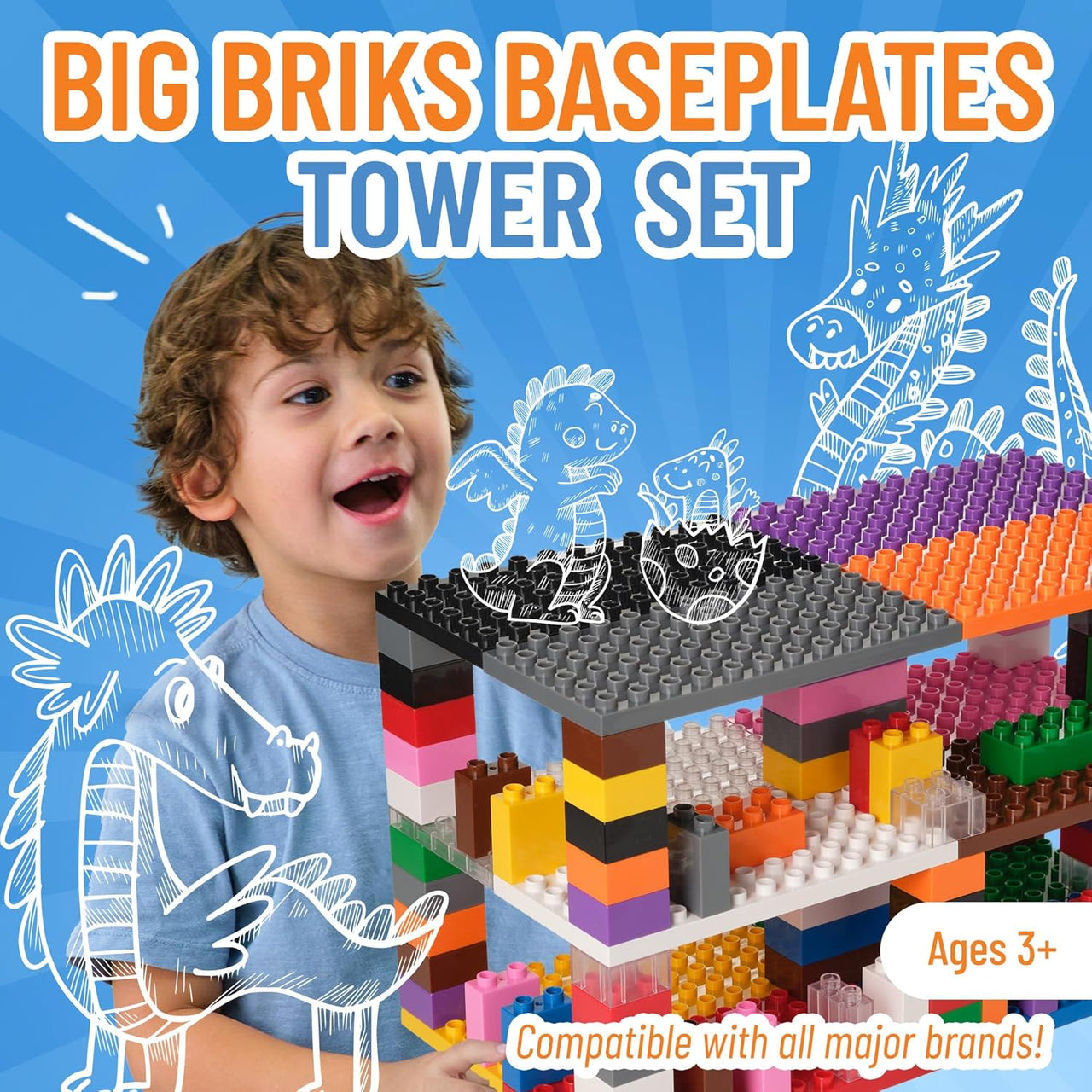 Big Brik Tower Set by Strictly Briks - 98 Briks & 12 Baseplates - liquidation.store