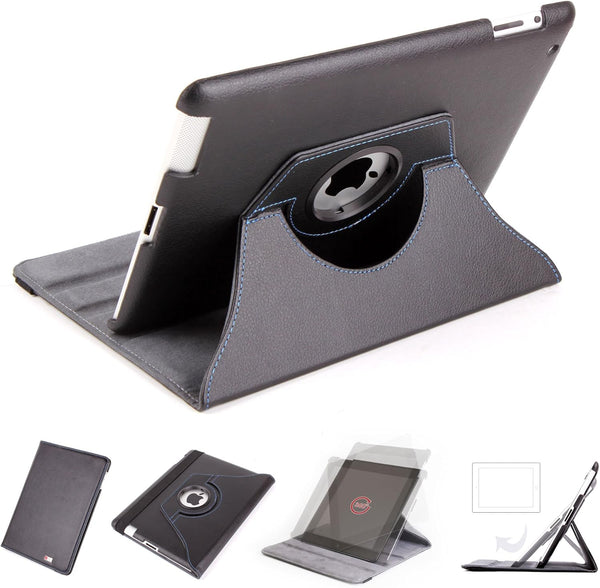 Black Faux Leather Rotating iPad Case For Apple iPad 4|iPad 3 - liquidation.store