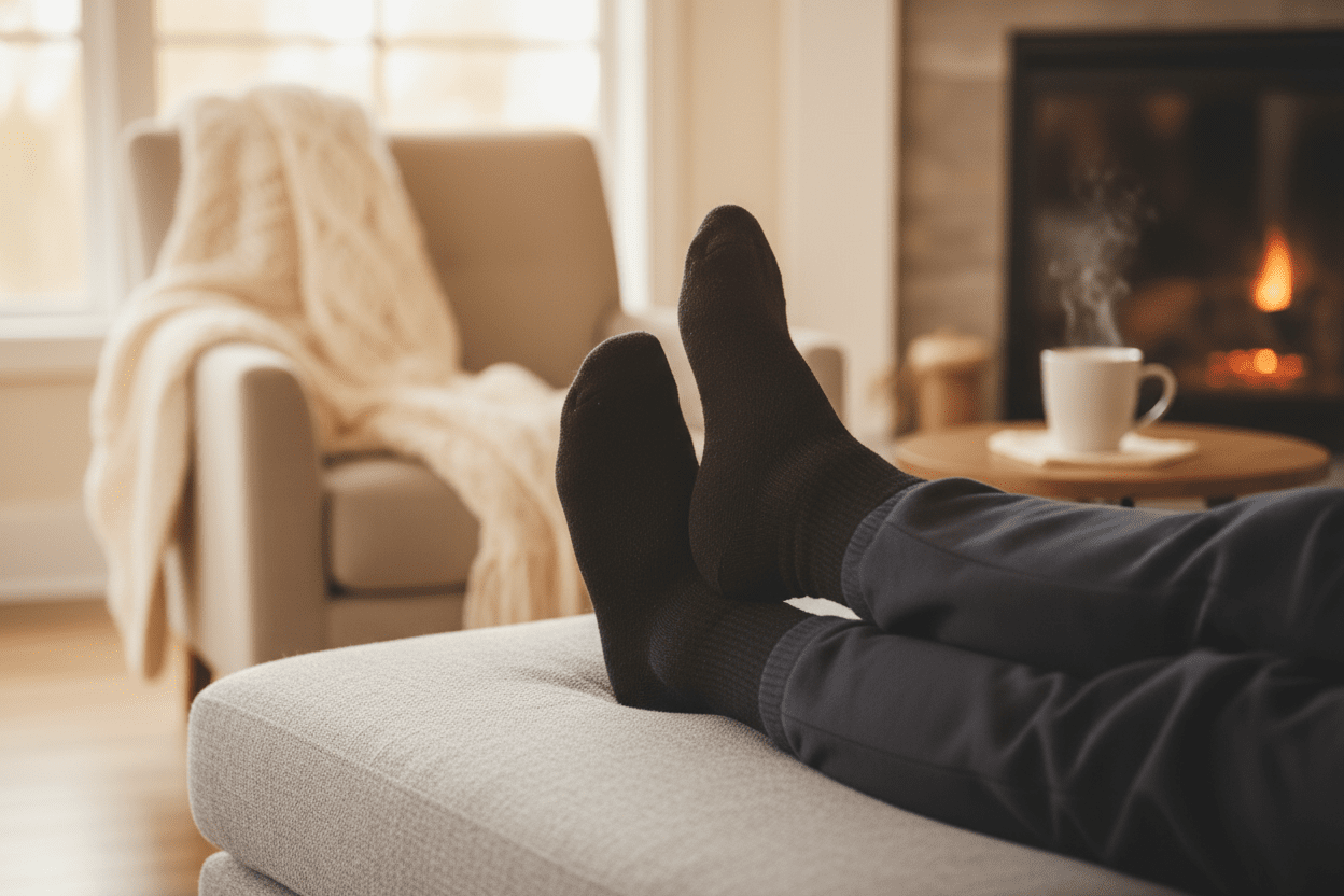 Black Heavy Cushioned Thermal Socks with Extra Wide Top - Size 6 - 11 (3 Pairs) - liquidation.store