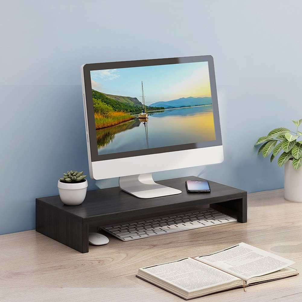 Simple Black Monitor Risers Black Wooden Monitor Risers Laptop Stand – liquidation.store