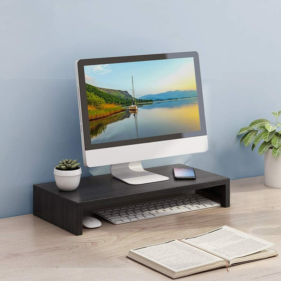 Desktop Riser Black Black Wooden Monitor Risers Laptop Stand – liquidation.store