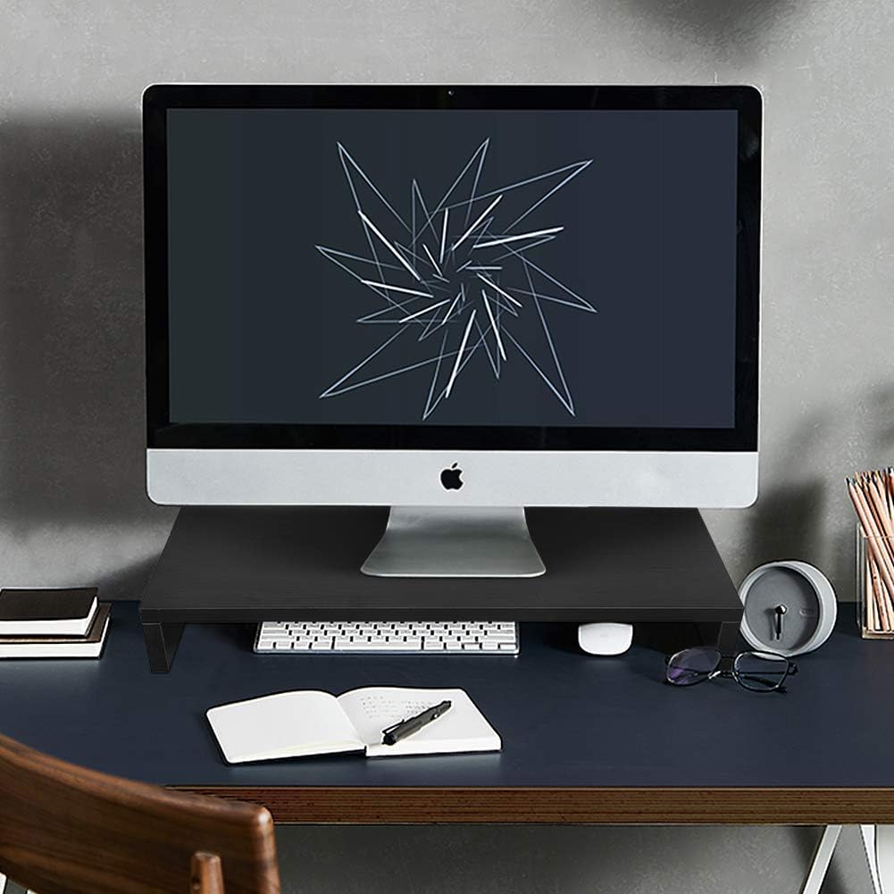 Simple Black Monitor Risers Black Wooden Monitor Risers Laptop Stand – liquidation.store