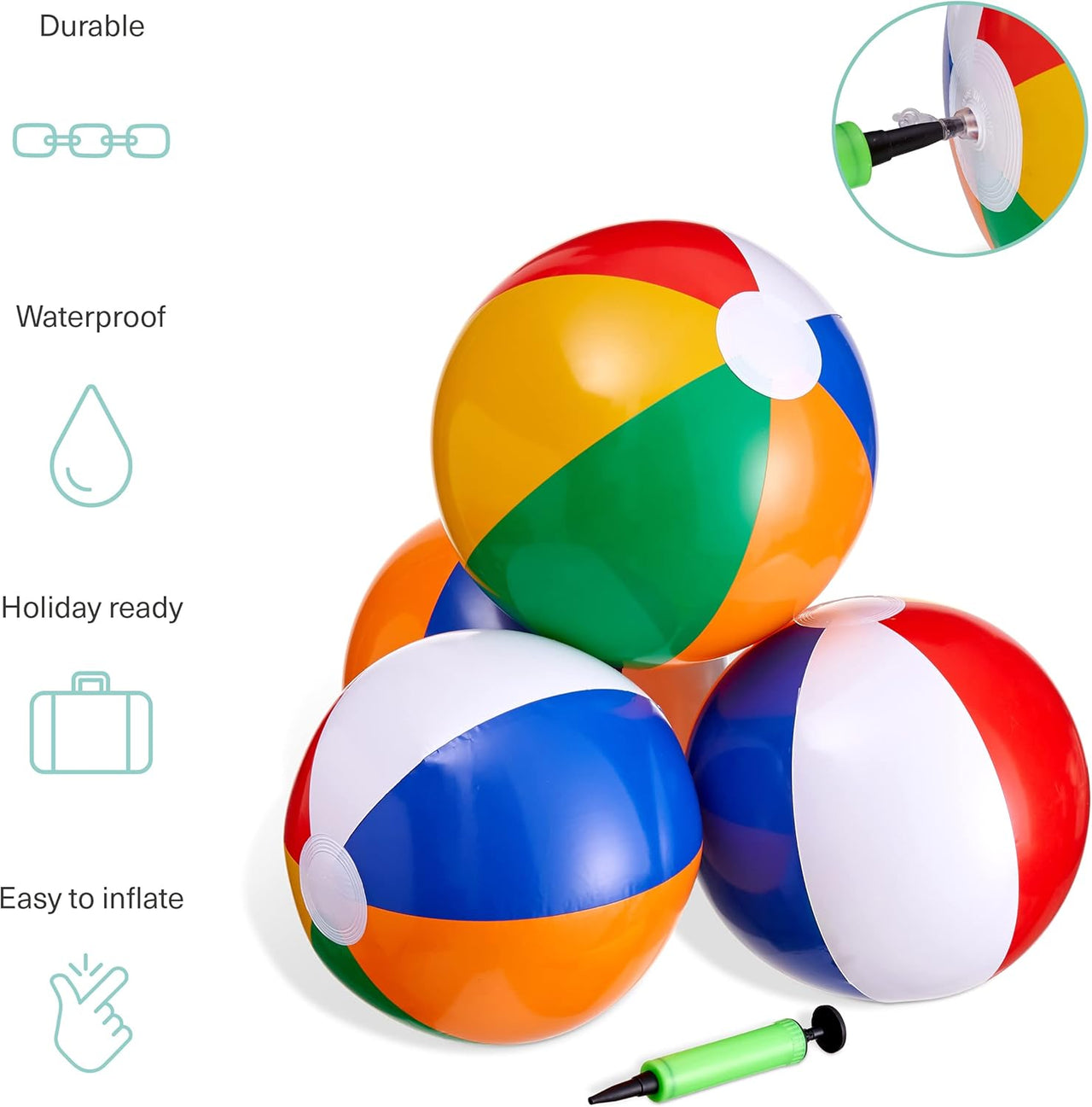 Bramble - 12 Inflatable Beach Pool Balls With Pump - liquidation.store