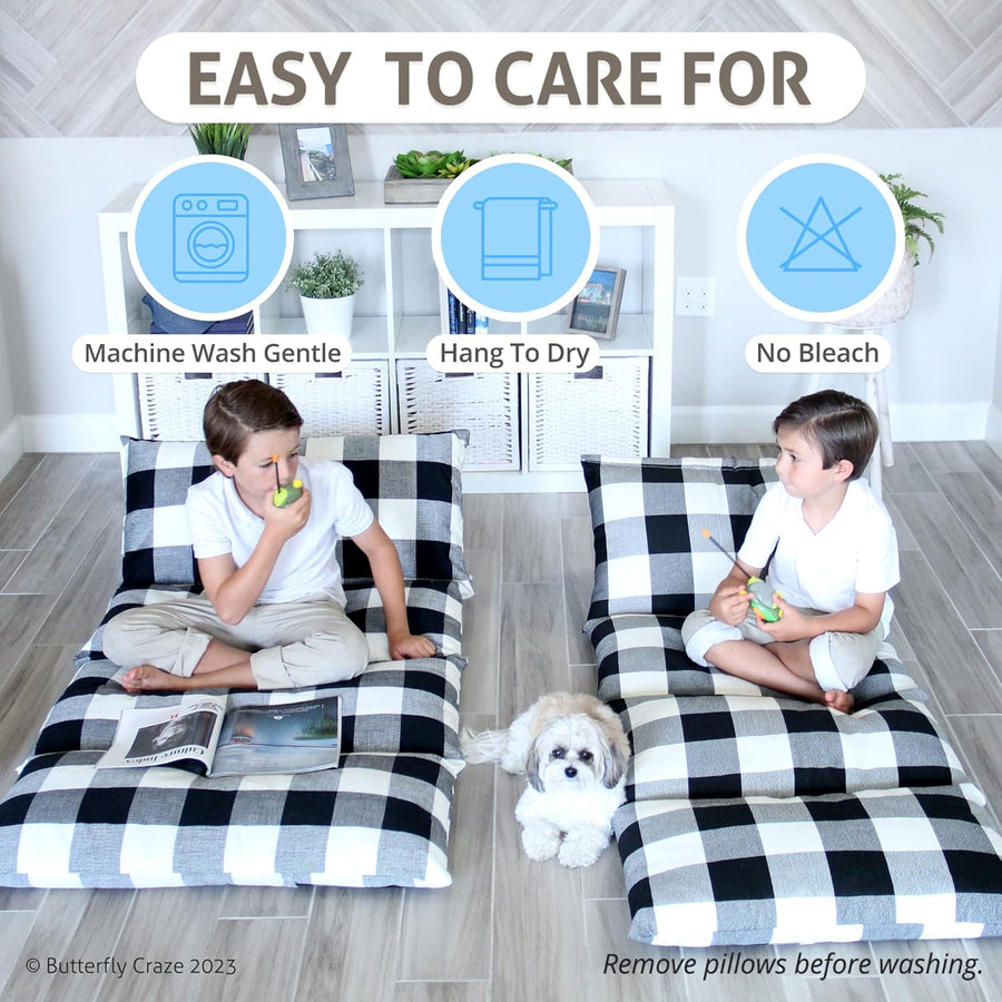 Butterfly Craze Floor Pillow Case, Mattress Bed Lounger Cover - Black/White - liquidation.store