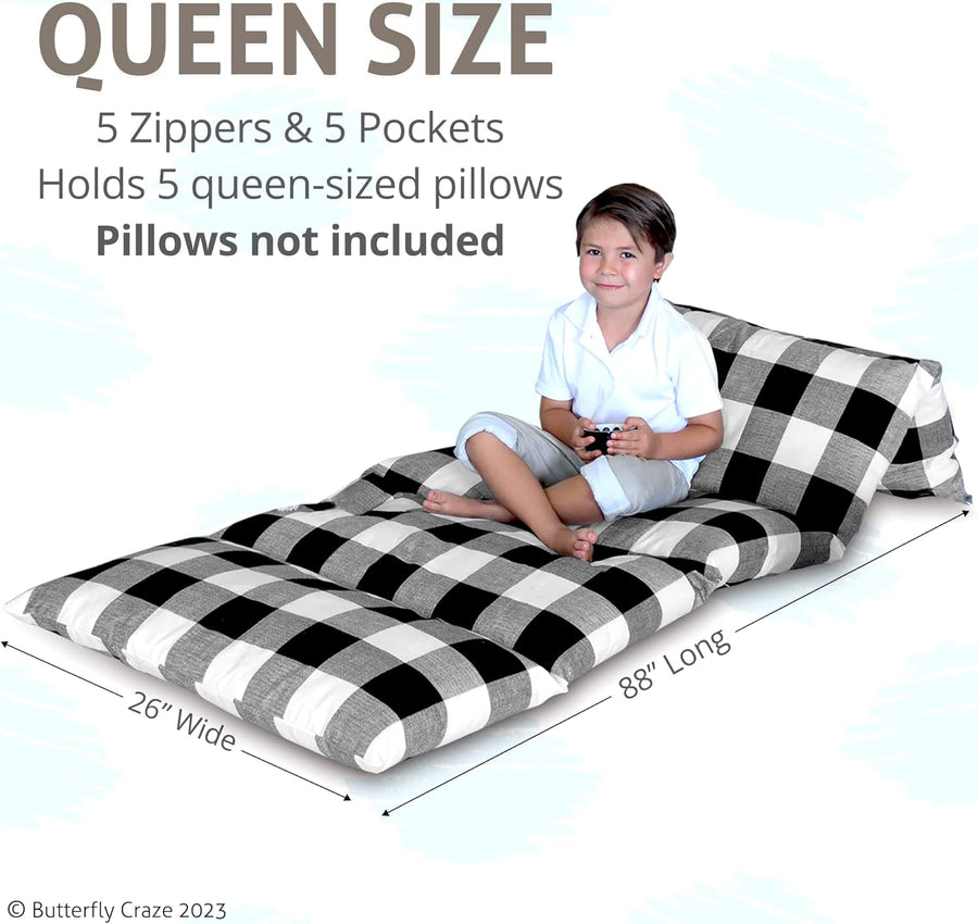 Butterfly Craze Floor Pillow Case, Mattress Bed Lounger Cover - Black/White - liquidation.store