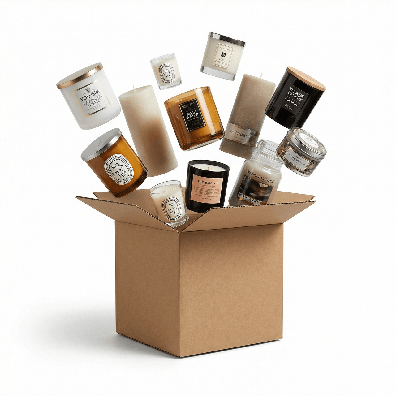 Candle Mystery Box - 6 candles: A Variety of Scents, Sizes & Brands - liquidation.store