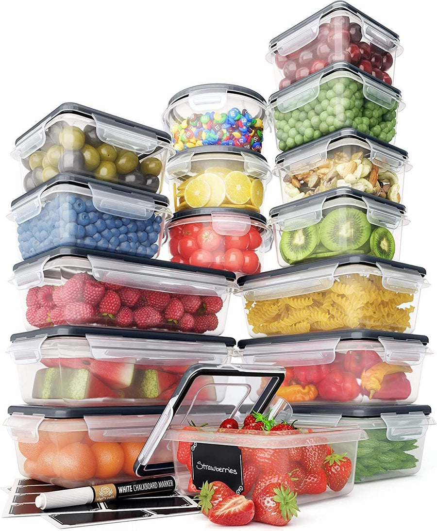 Chef's Path 16 Piece Set of Storage Boxes BPA Free – Labels & 1 Chalk Marker - liquidation.store