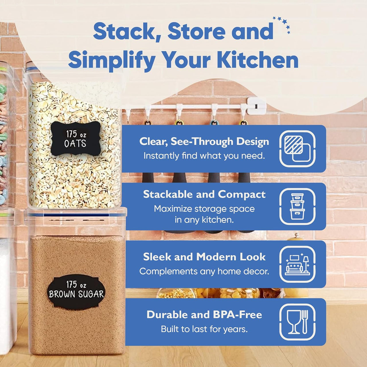 Chef's Path Kitchen Storage Box Set of 4 - XL (5.2L Each) - liquidation.store