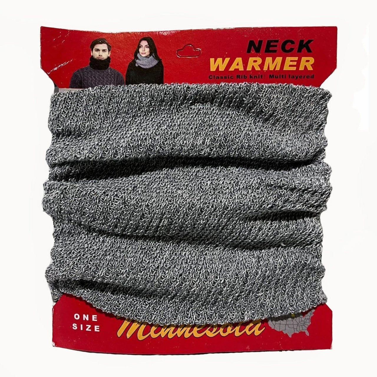 Classic Rib Knit Multi - layered Neck Warmer Snood - Grey (One Size) - liquidation.store