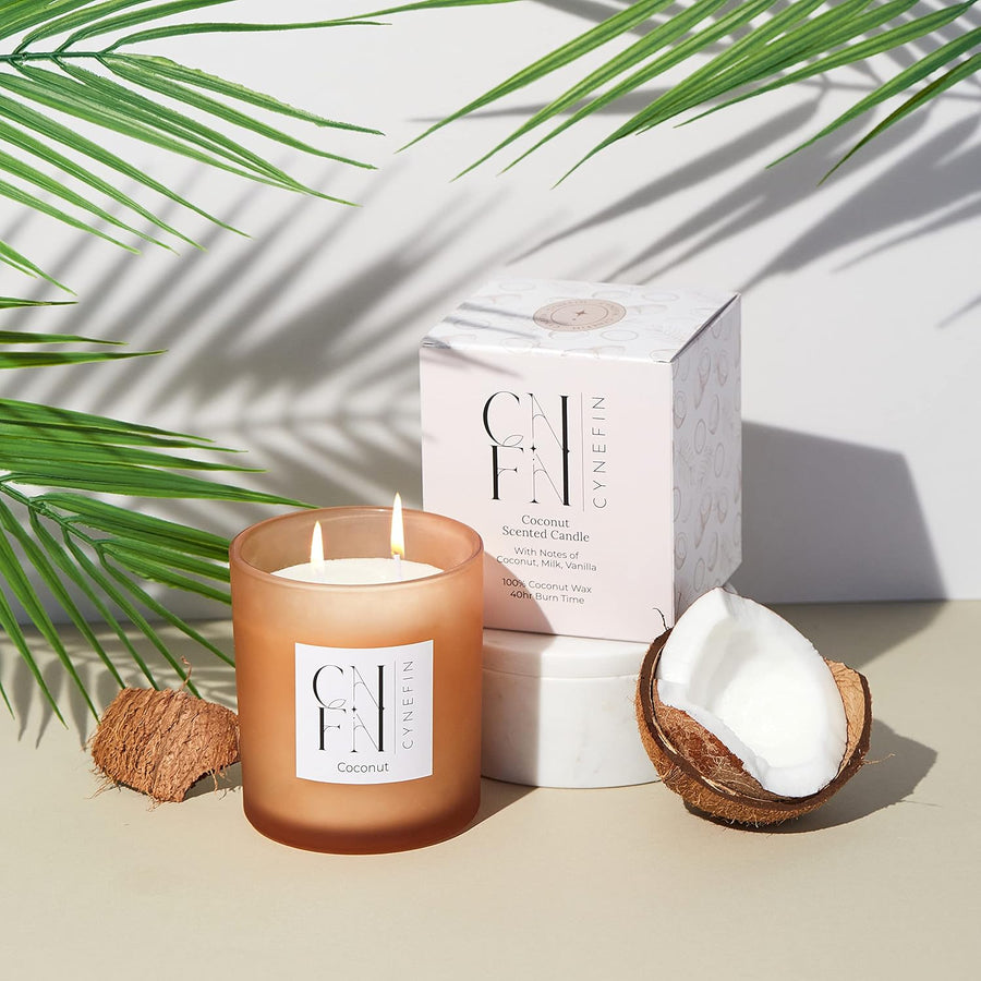 CNFN Coconut Scented Candle - 100% Coconut Wax (40 Hrs Burning) - liquidation.store
