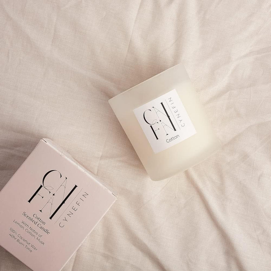 CNFN Fresh Linen Cotton Scented Candle - 100% Coconut Wax - 40hrs burning - liquidation.store