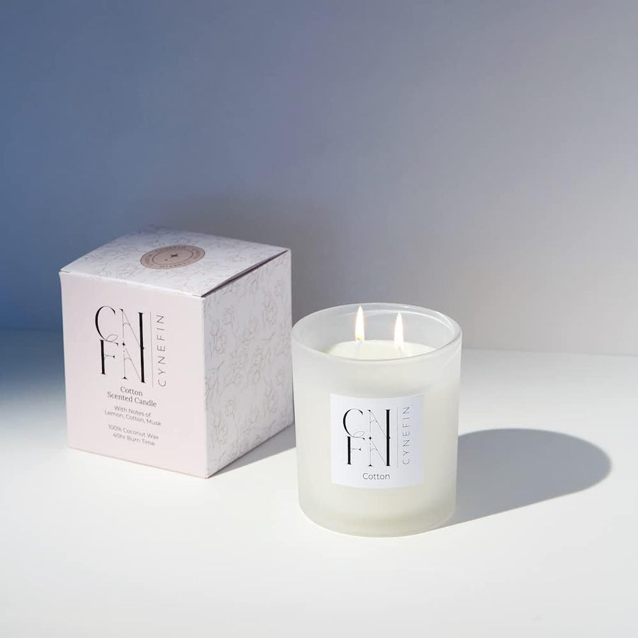 CNFN Fresh Linen Cotton Scented Candle - 100% Coconut Wax - 40hrs burning - liquidation.store