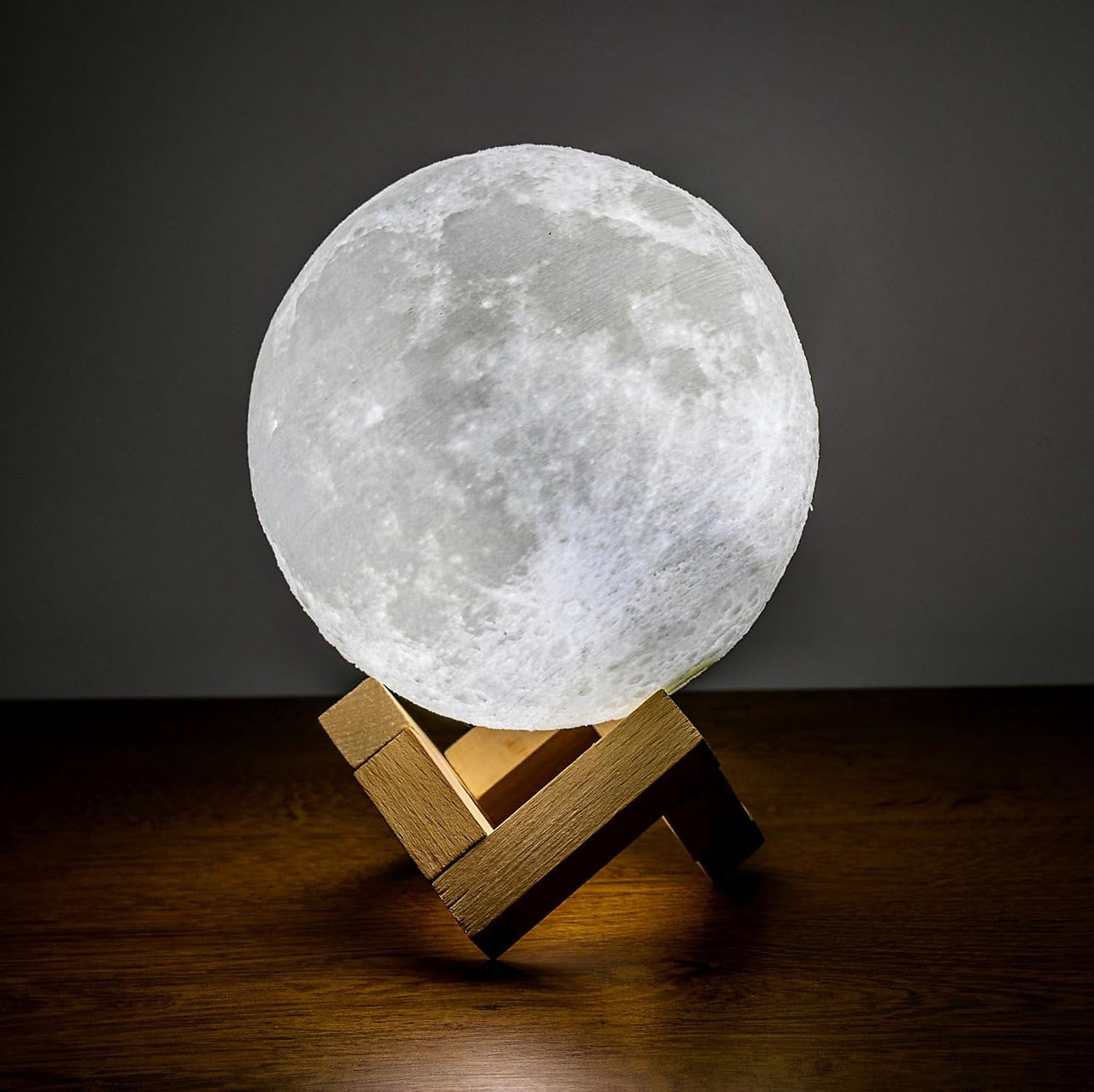 Colour Changing LED Moon Lamp On Wooden Stand - 7 Colours - liquidation.store