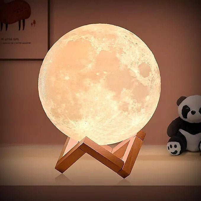 Colour Changing LED Moon Lamp On Wooden Stand - 7 Colours - liquidation.store