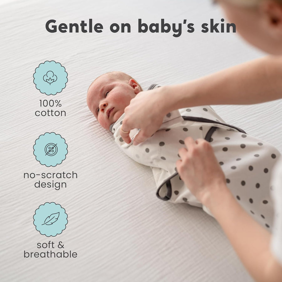 Cuddlebug Adjustable Baby Swaddle Blanket & Wrap (Spots & Stripes), Pack of 3 (Small/Medium 0-3 Months Old) - liquidation.store