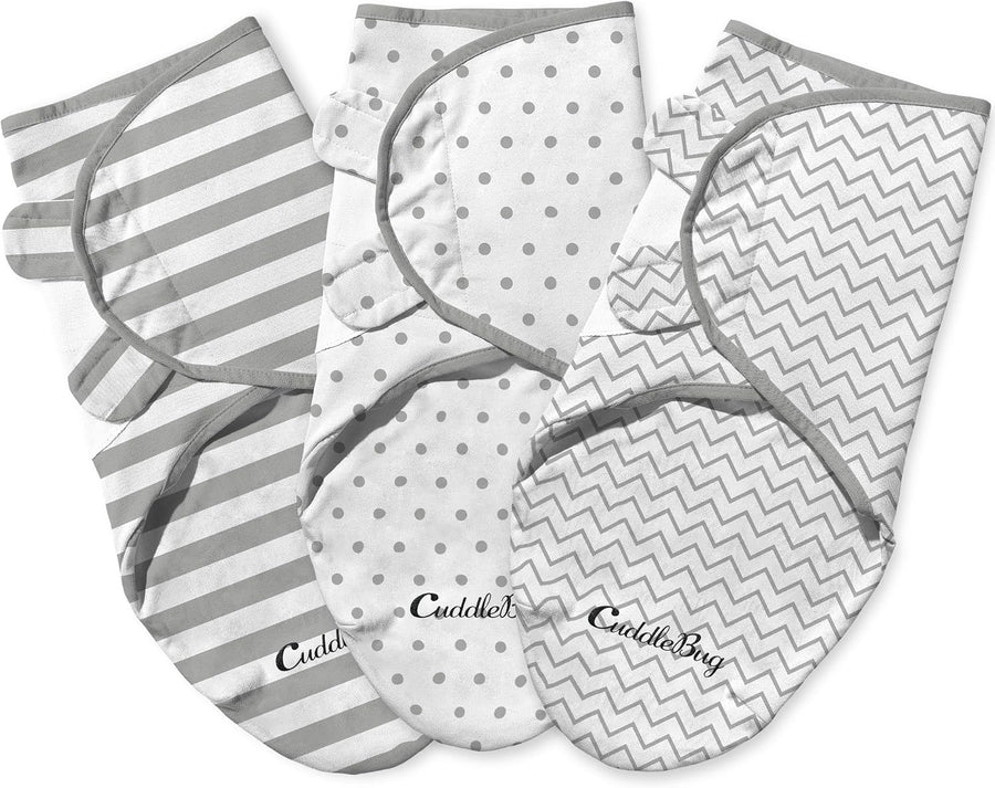 Cuddlebug Adjustable Baby Swaddle Blanket & Wrap (Spots & Stripes), Pack of 3 (Small/Medium 0-3 Months Old) - liquidation.store