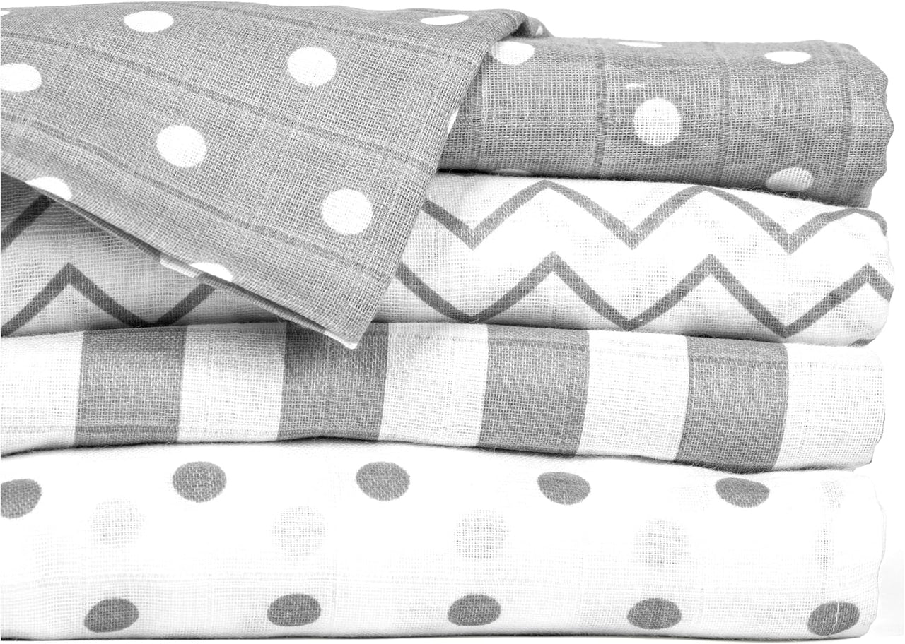 CuddleBug Muslin Squares Baby Swaddle Blankets - Spots n' Stripes (4-Pack) - liquidation.store