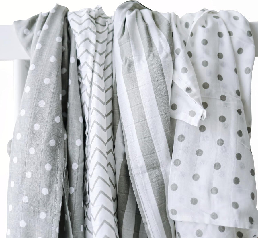 CuddleBug Muslin Squares Baby Swaddle Blankets - Spots n' Stripes (4-Pack) - liquidation.store