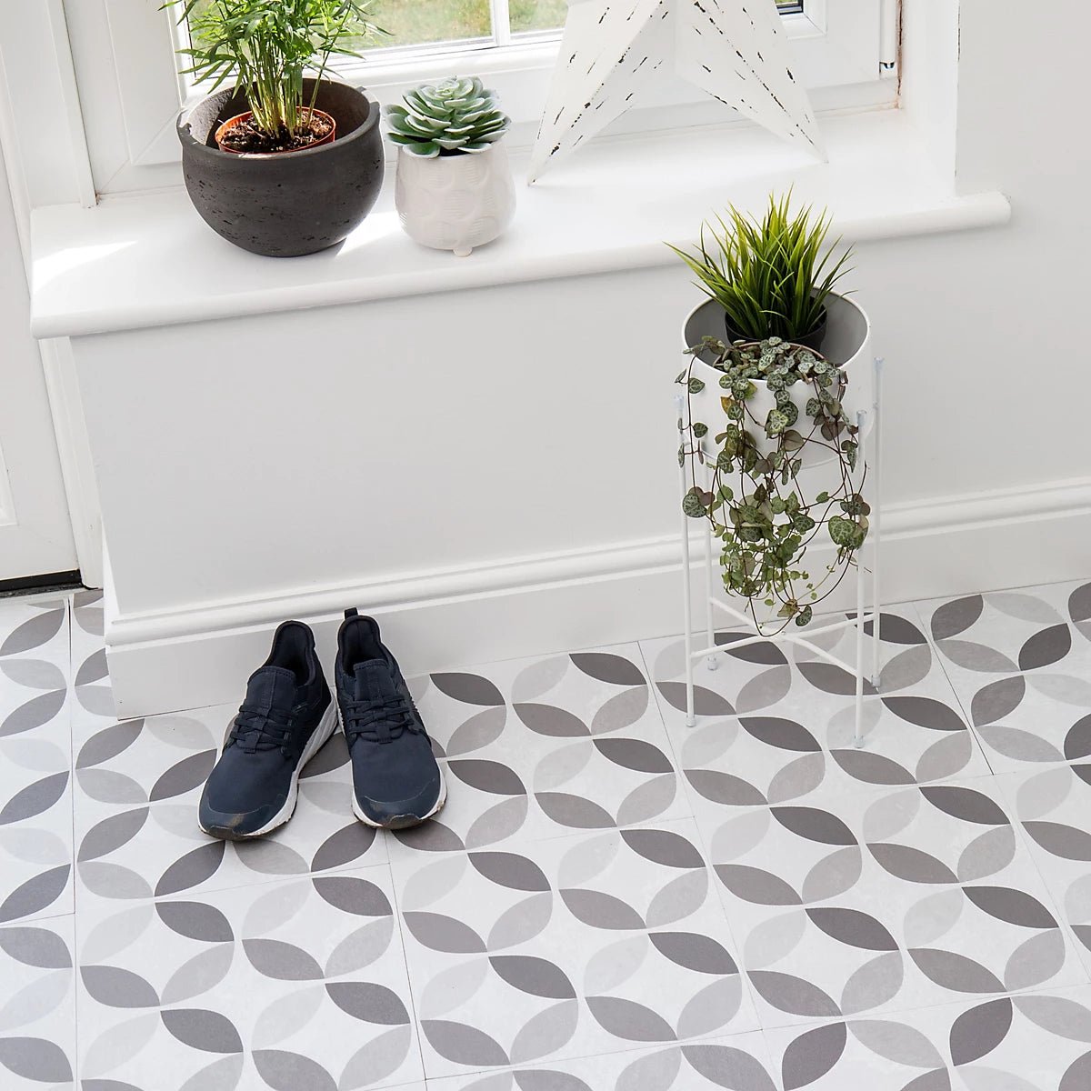 D - C - Fix Grey & White Geometric Tile effect Self - adhesive Vinyl tile - 1.2m² (11 Tiles) - liquidation.store