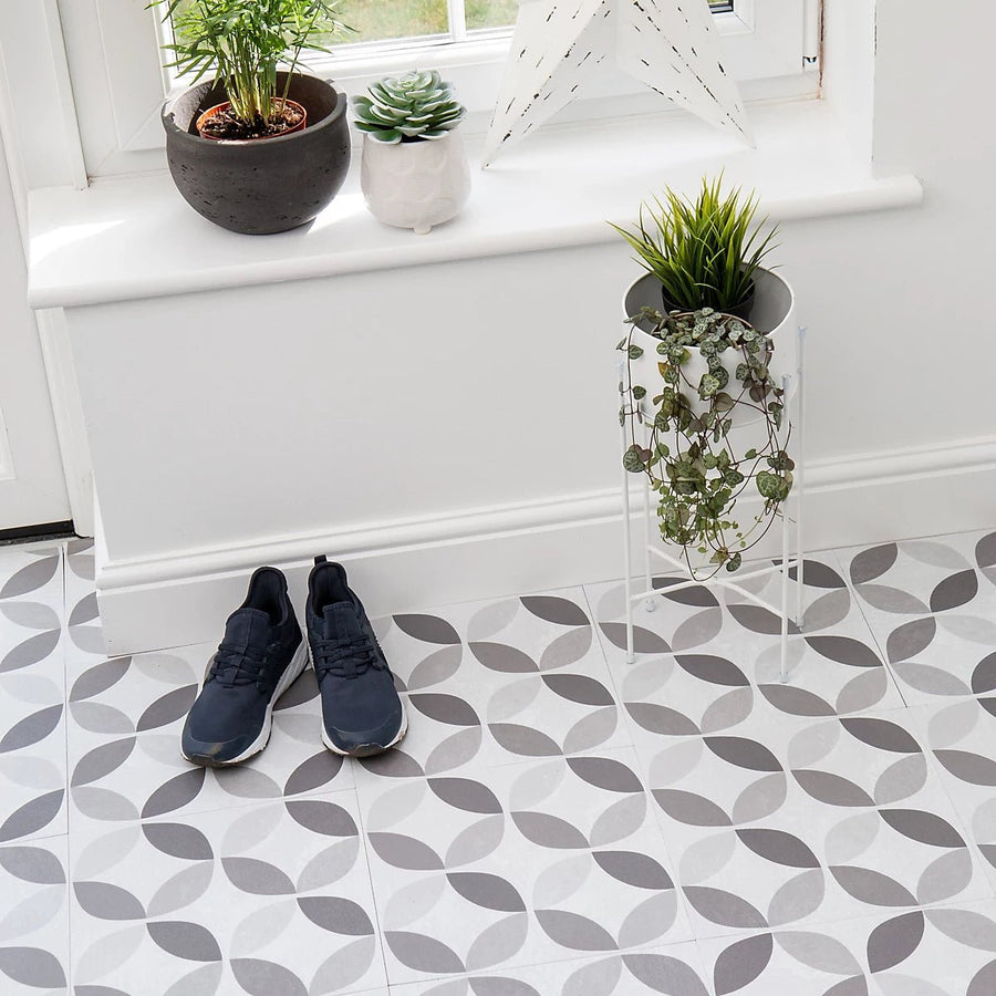 D - C - Fix Grey & White Geometric Tile effect Self - adhesive Vinyl tile - 1.2m² (11 Tiles) - liquidation.store