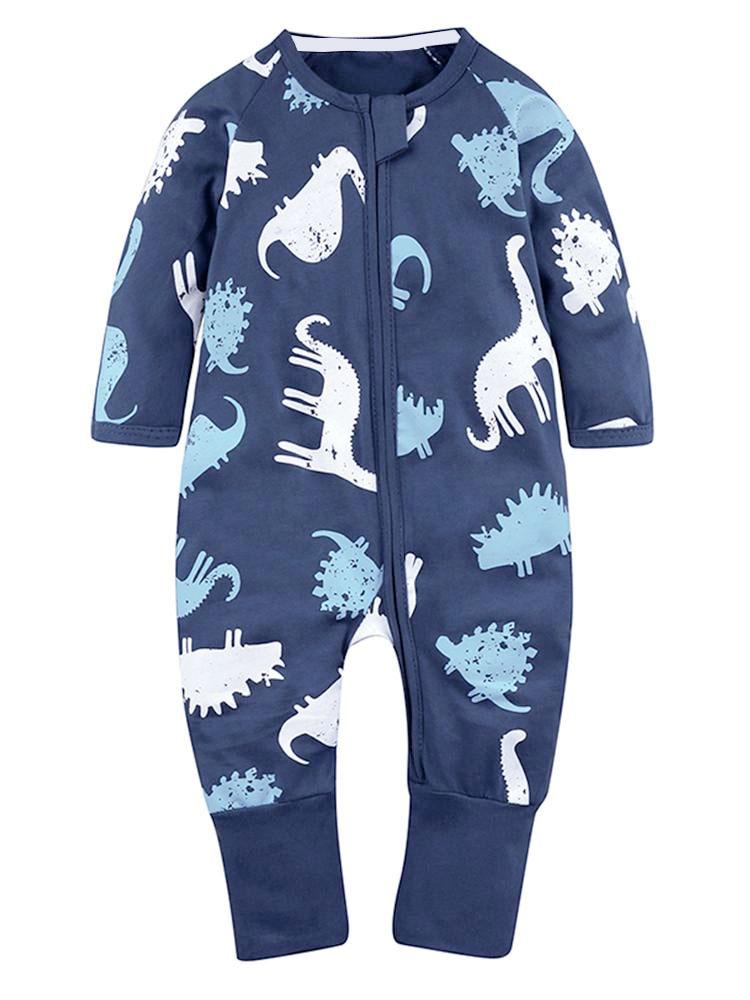 Dinosaur Dark Blue Baby Zip Sleepsuit with Hand and Feet Cuffs (Various Sizes) - liquidation.store
