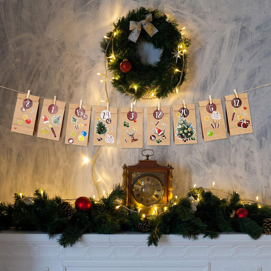 DIY Advent Calendar Kit - Beautiful Craft Advent Calendar with 24 Paper Bags and Craft Stickers - liquidation.store