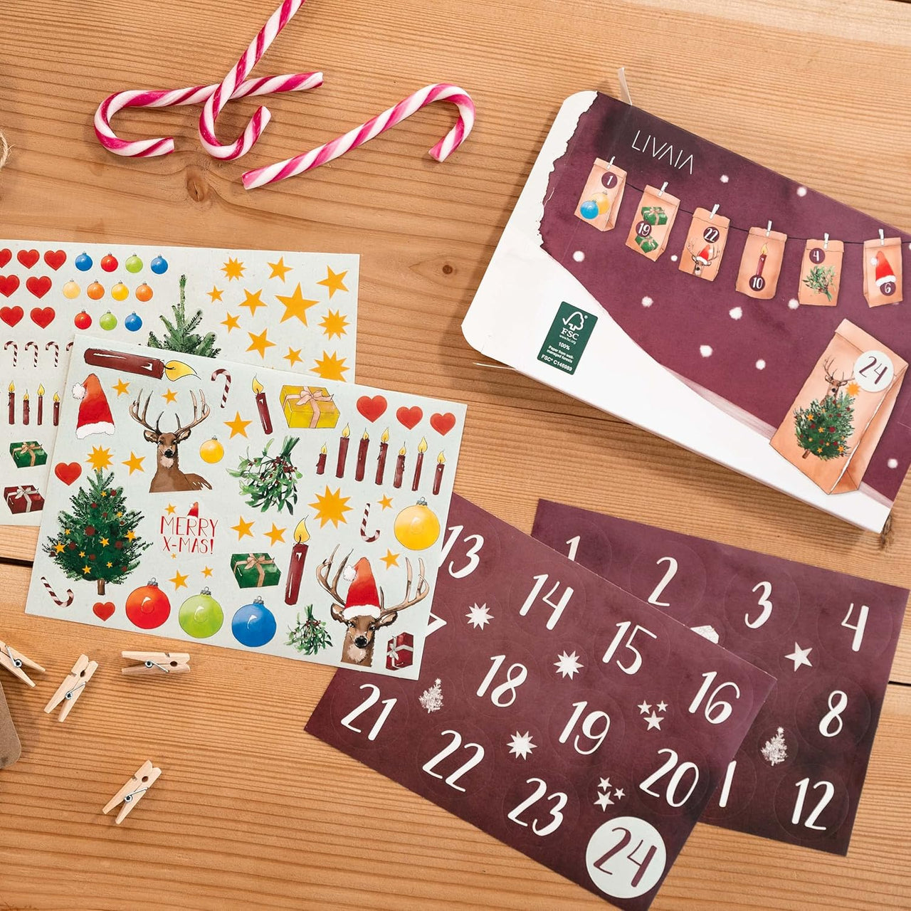 DIY Advent Calendar Kit - Beautiful Craft Advent Calendar with 24 Paper Bags and Craft Stickers - liquidation.store