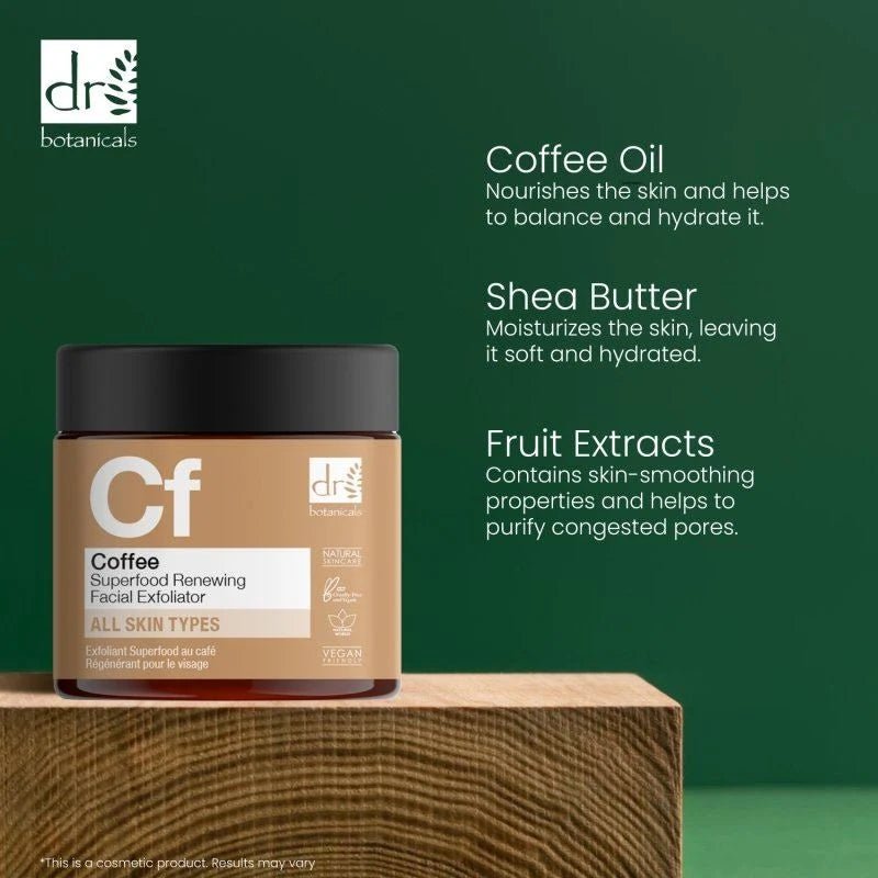 Dr Botanicals Coffee & Walnut Superfood Renewing Facial Exfoliator - 60ml - liquidation.store