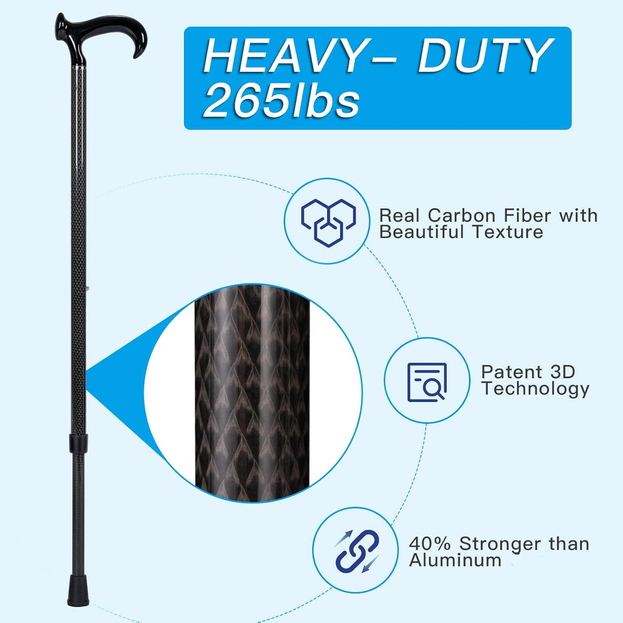 DRAGON CARBON Adjustable Walking Cane (68.5 - 94 cm) - Black - liquidation.store