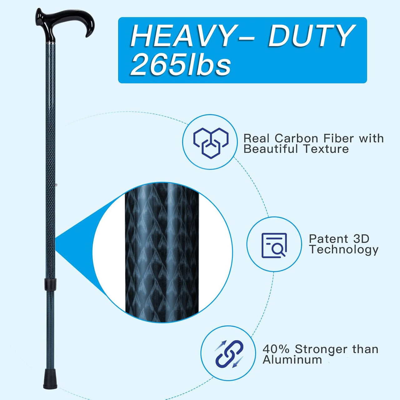 DRAGON CARBON Adjustable Walking Cane (68.5 - 94 cm) - Blue - liquidation.store