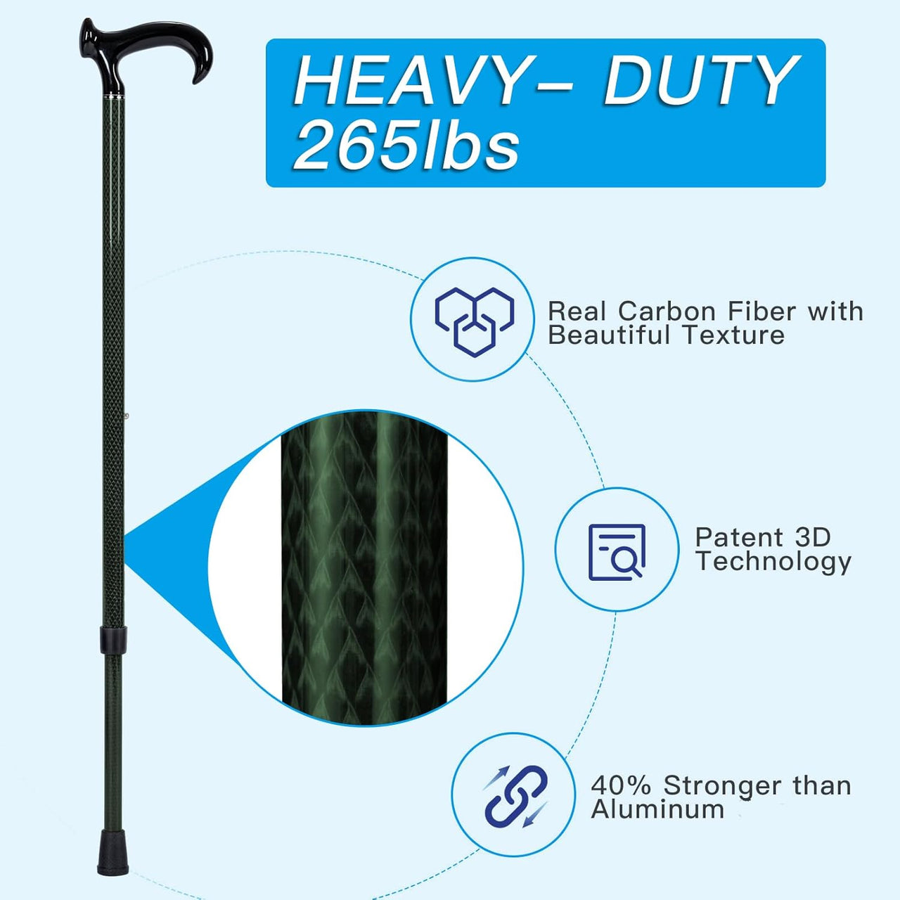 DRAGON CARBON Adjustable Walking Cane (68.5 - 94 cm) - Green - liquidation.store