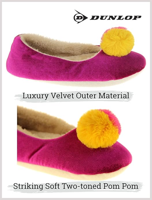 DUNLOP Womens Purple Pom Pom Slippers - XL (UK 11 - 12) - liquidation.store