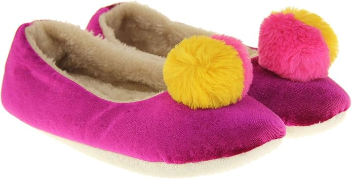 DUNLOP Womens Purple Pom Pom Slippers - XL (UK 11 - 12) - liquidation.store