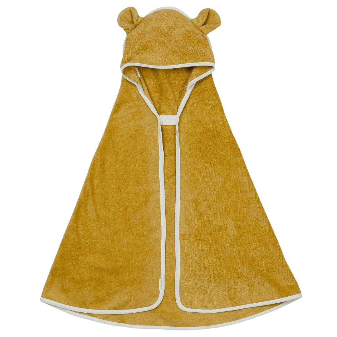 Fabelab Organic Bamboo Hooded Junior Kids Towel - Bear (Ochre) - liquidation.store
