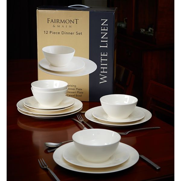 Fairmont & Main 12 Piece Dinner Set - White Linen WL13 - liquidation.store