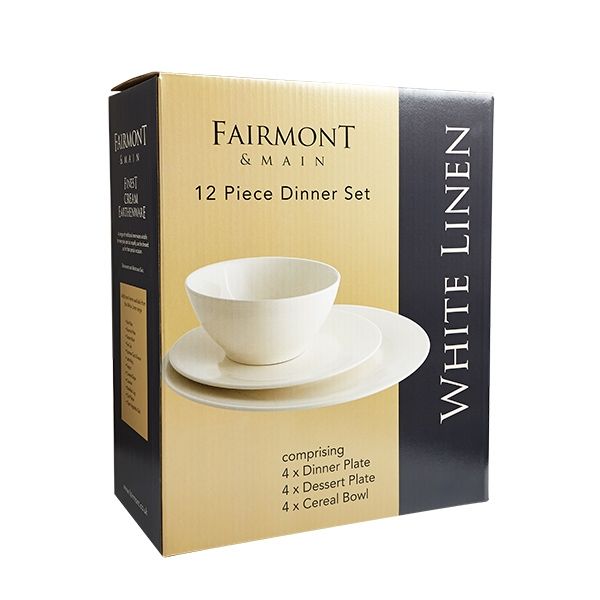 Fairmont & Main 12 Piece Dinner Set - White Linen WL13 - liquidation.store