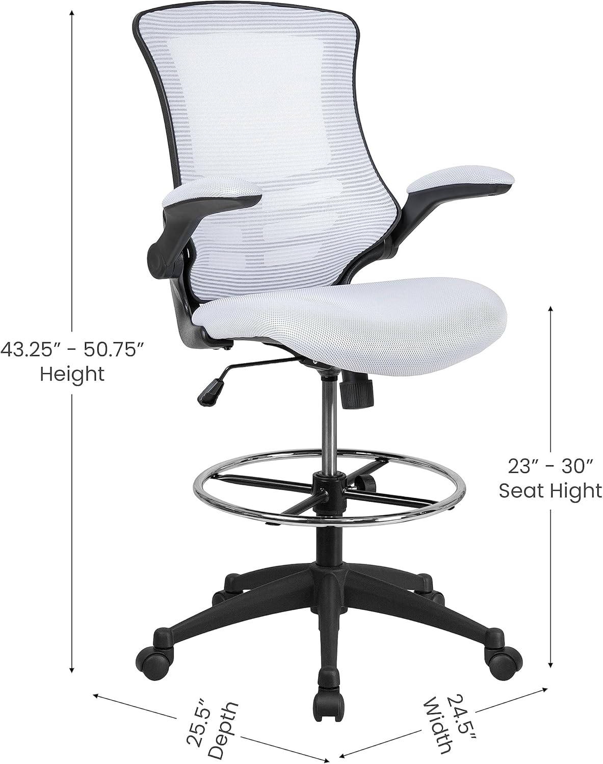 Flash Furniture Drafting Chair - White Mesh - liquidation.store