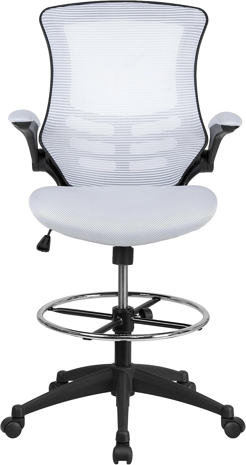 Flash Furniture Drafting Chair - White Mesh - liquidation.store