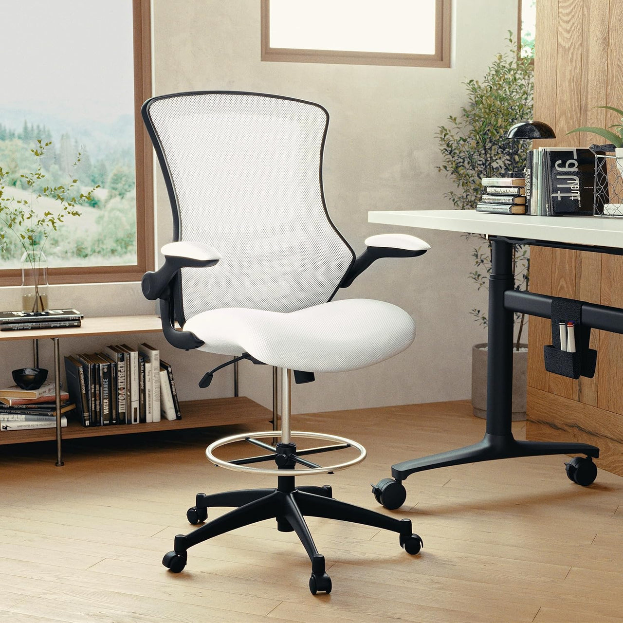 Flash Furniture Drafting Chair - White Mesh - liquidation.store
