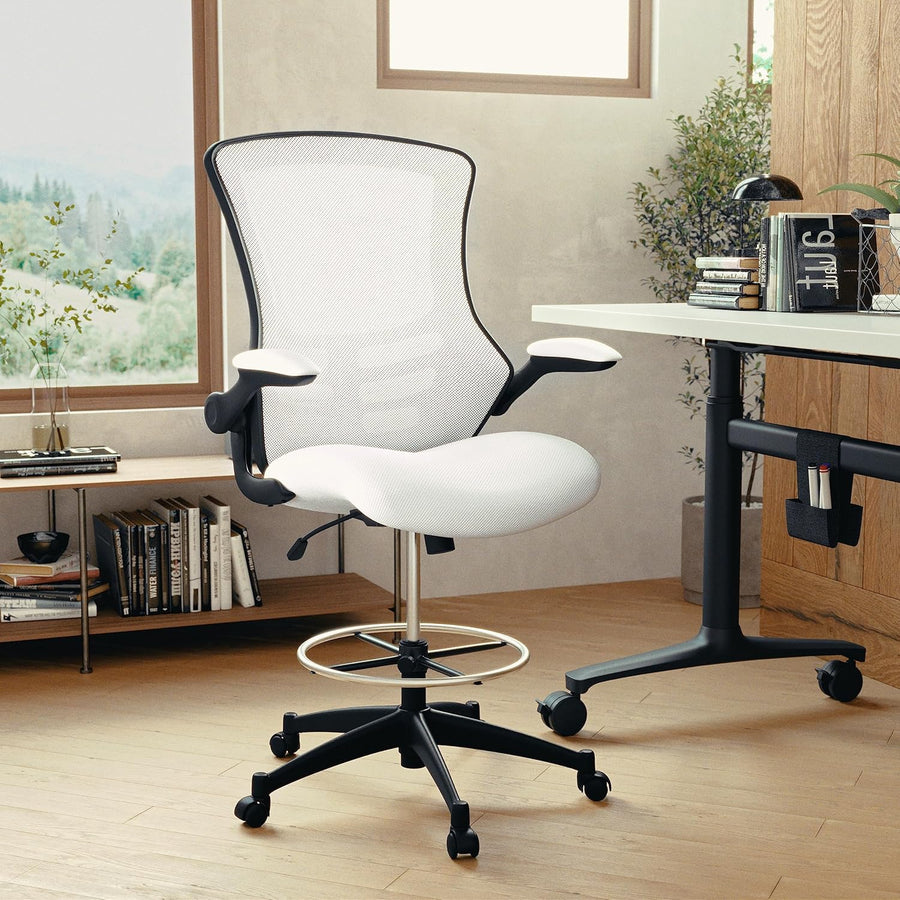 Flash Furniture Drafting Chair - White Mesh - liquidation.store