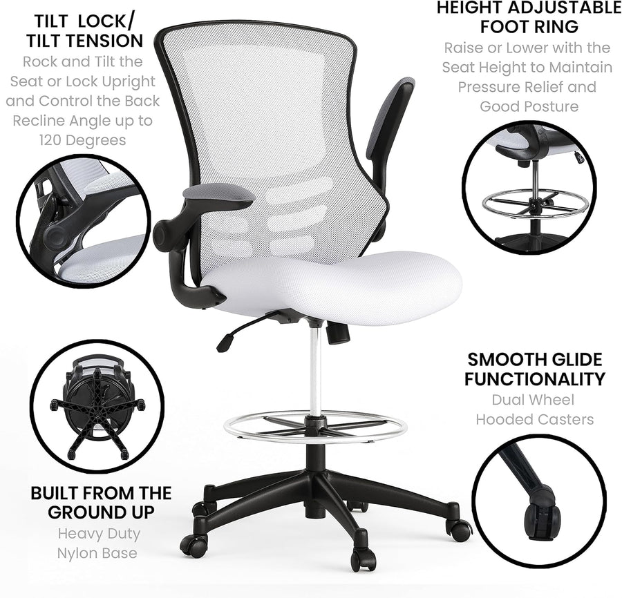 Flash Furniture Drafting Chair - White Mesh - liquidation.store