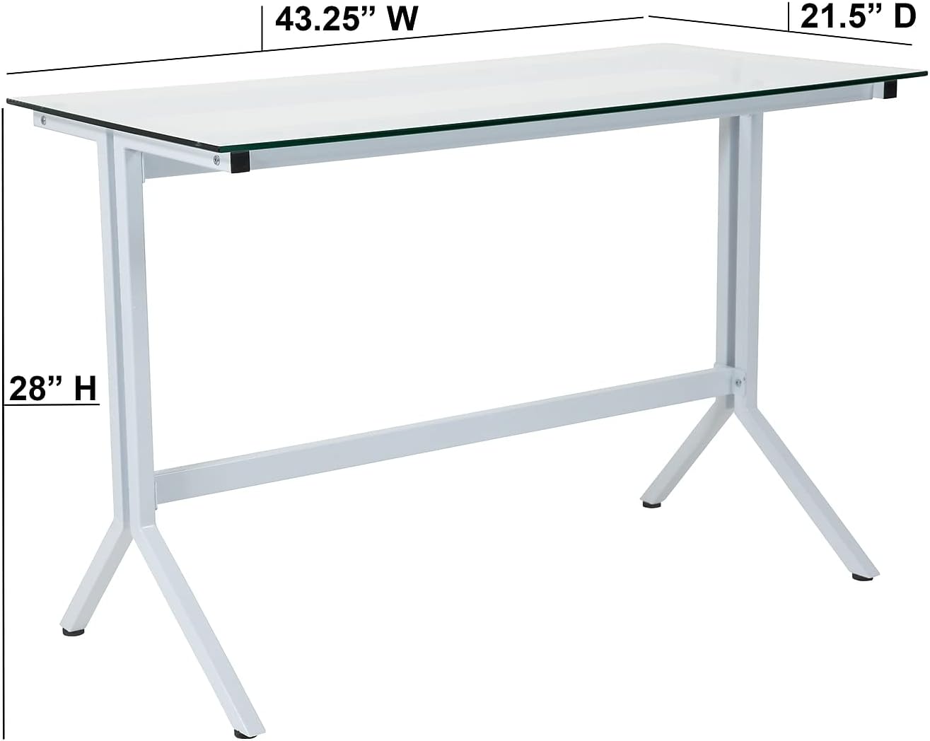 Glass Computer Desk with White Metal Frame – liquidation.store