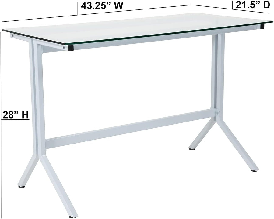 Flash Furniture Glass Computer Desk with White Metal Frame - liquidation.store
