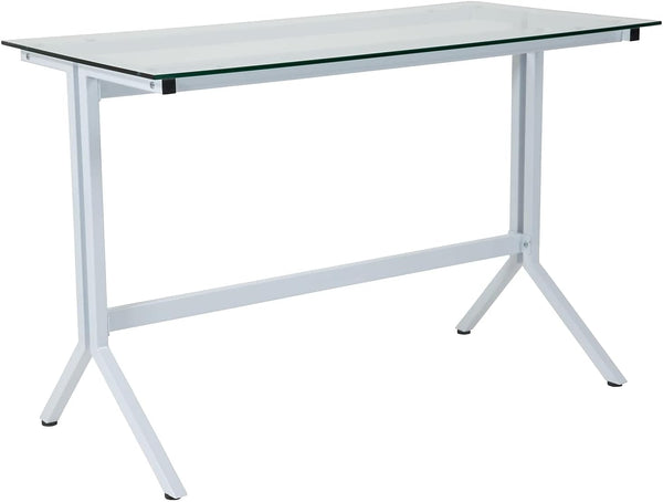 Flash Furniture Glass Computer Desk with White Metal Frame - liquidation.store