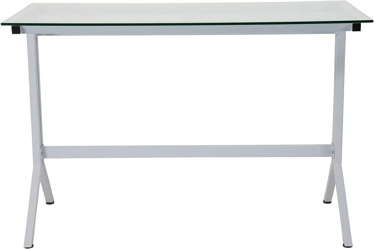 Flash Furniture Glass Computer Desk with White Metal Frame - liquidation.store