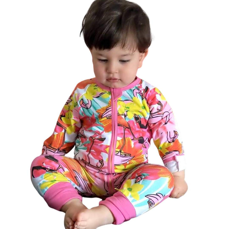 Flowery - Flamingos Zip Baby Sleepsuit (Various Sizes) - liquidation.store