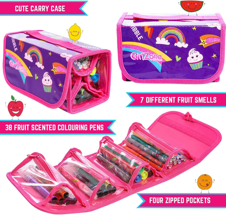 GirlZone Arts and Crafts Fruit Scented Markers and Pencil Case - liquidation.store