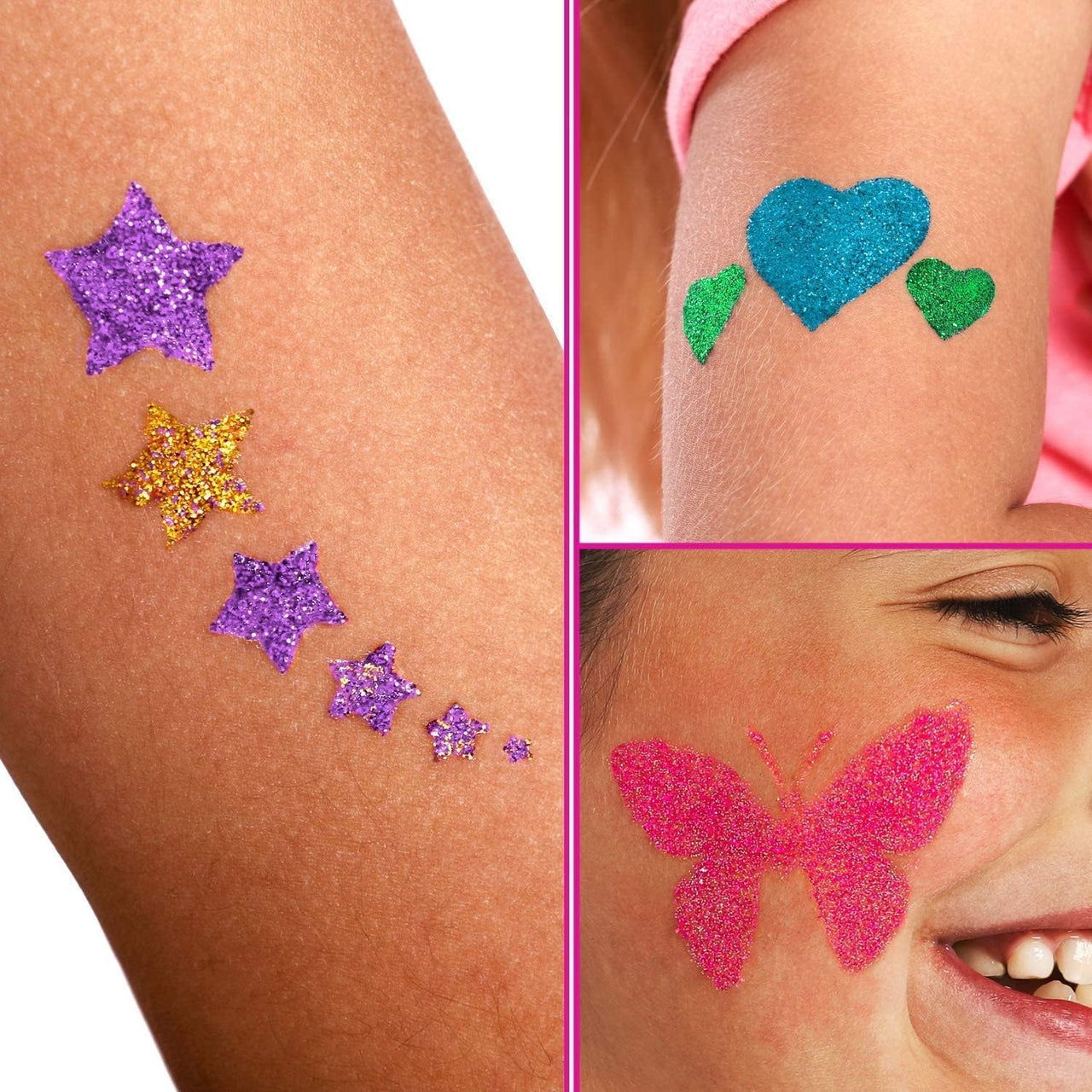 GirlZone Temporary Glitter Tattoos Kit for Girls - 33 Pieces - liquidation.store